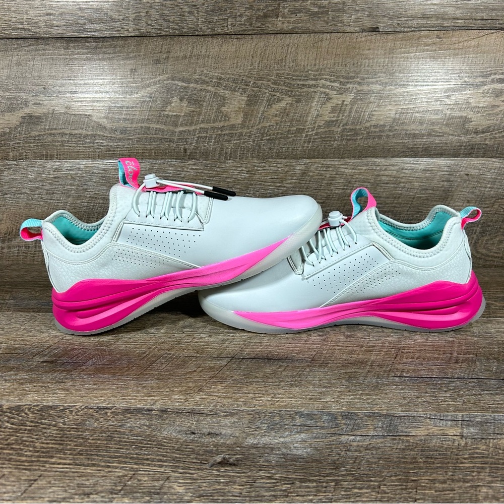 Women’s White Sneakers with Hot Pink Accents